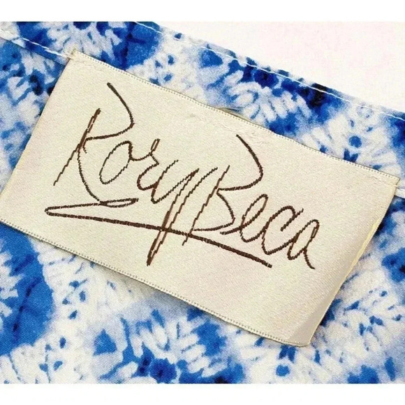 Rory Beca Blue White Ikat 100% Silk Tank Top Size Small Square Neck Sleeveless - Picture 4 of 5